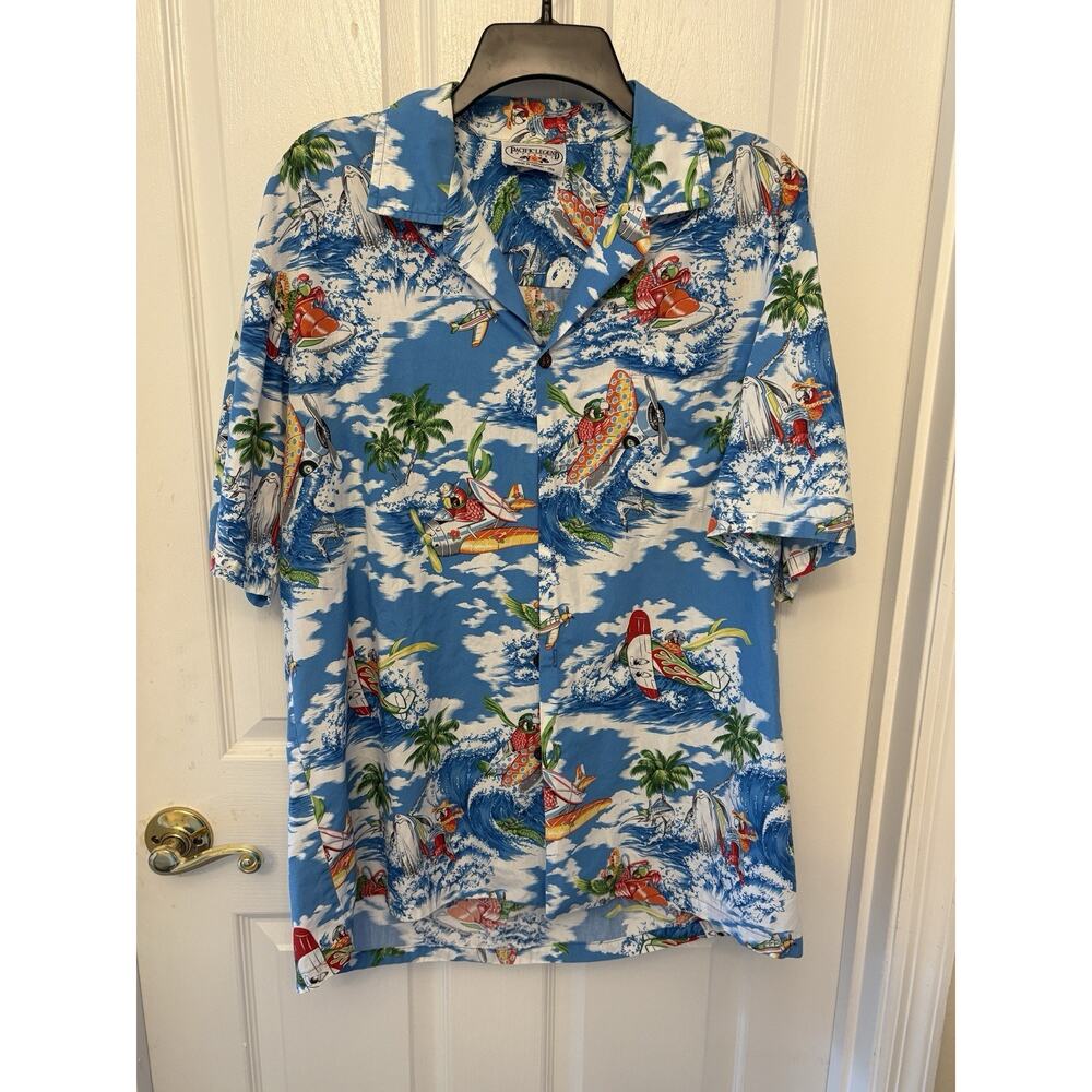 Pacific Legend Hawaiian Shirt Mens Size L Made In Hawaii Cotton Blue Water